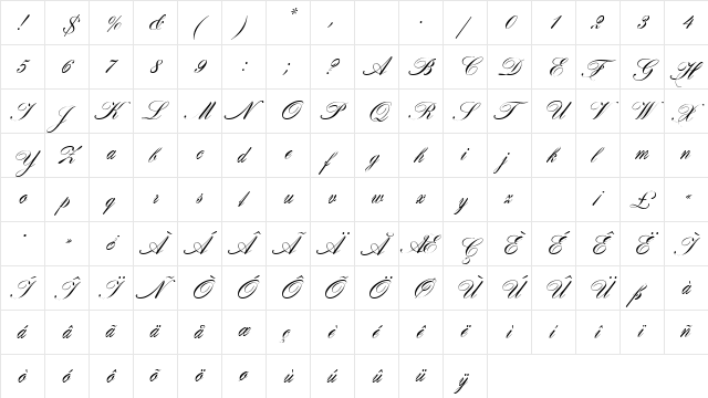 Hogarth Script EF Regular  glyph index