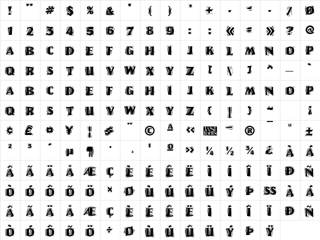 LinoLetterCutRagged Regular  glyph index