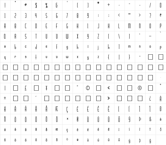 FZ BASIC 44 COND Bold  glyph index