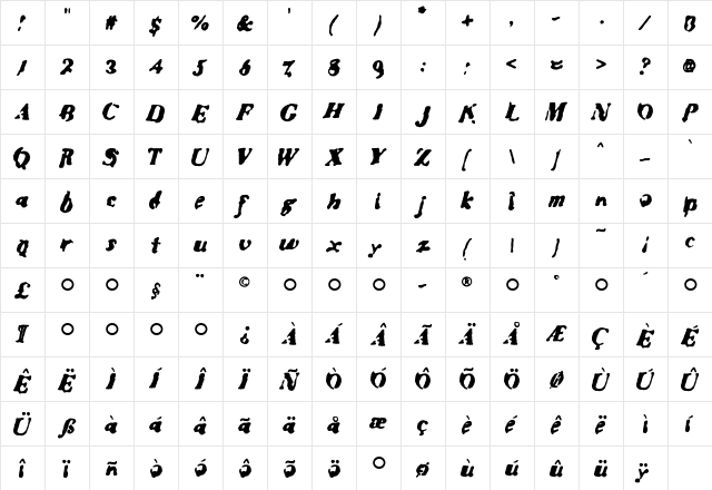 Condemdhouse Medium  glyph index