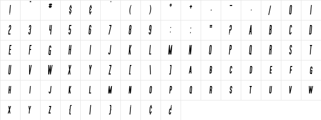 SF Movie Poster Condensed Bold Italic  glyph index