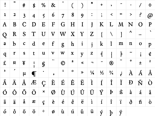 JMH Espinosa Regular  glyph index