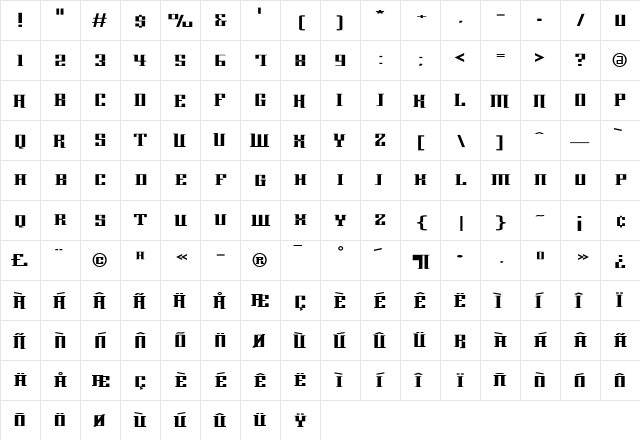Fat Regular  glyph index