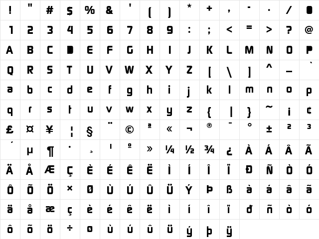 DigitalEF Bold  glyph index