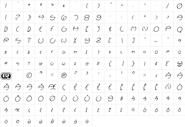 Narcosis Oblique  glyph index