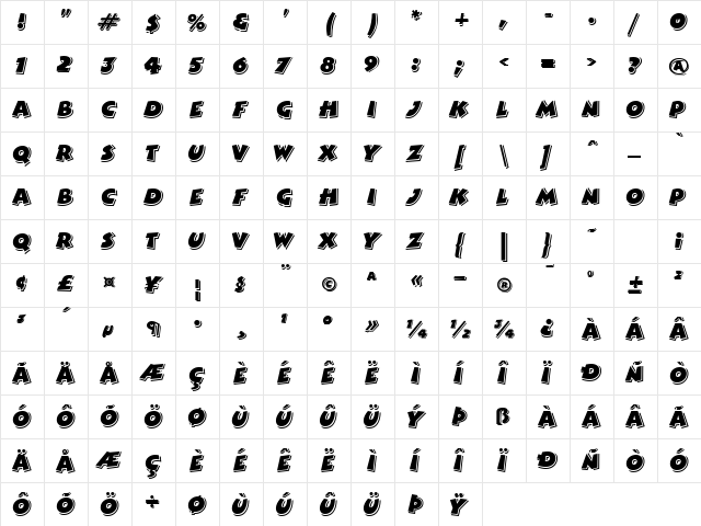 GE Comedian Caps Regular  glyph index