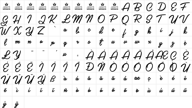 Galaxie Personal Use Regular  glyph index