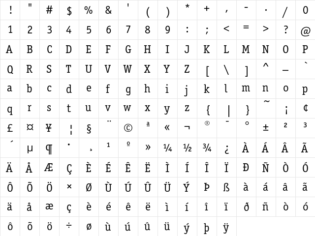 OfficinaSerifEF Book  glyph index