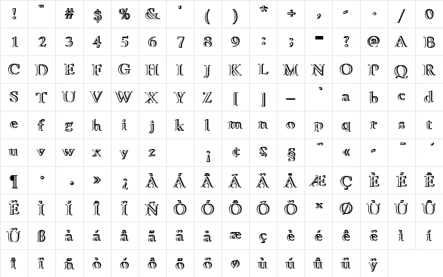 GoudyHanDRe1 Regular  glyph index
