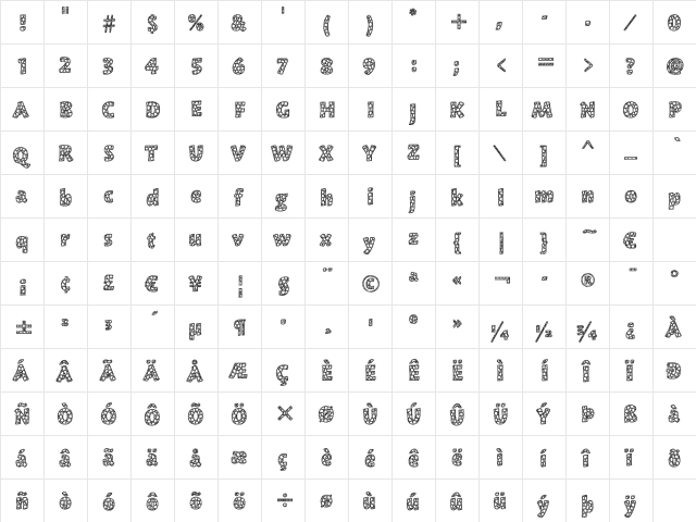WoodsWorld 'StainedGlass' Regular  glyph index