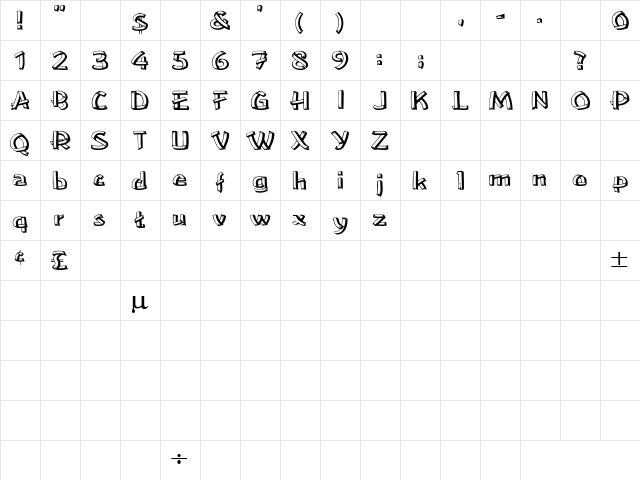 Boohoo 1 Regular  glyph index