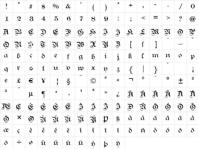 Kanzlei Light  glyph index