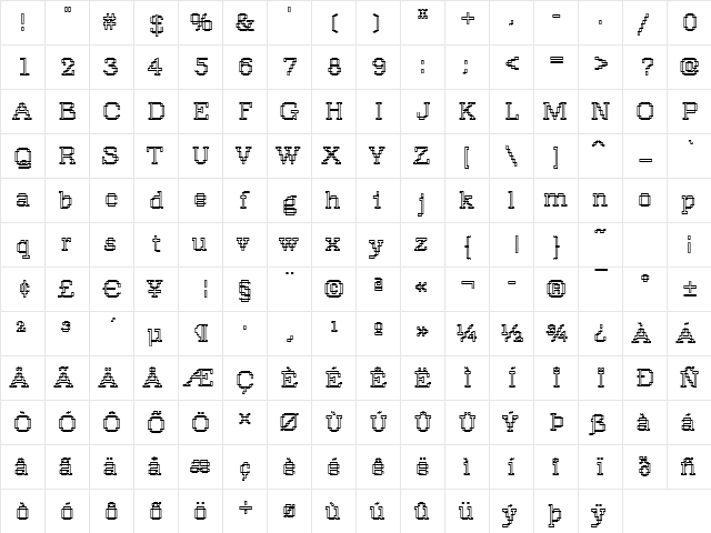 Rough13 Bold  glyph index