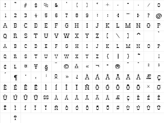 Abilene Regular  glyph index