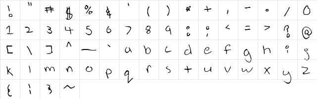 Mario Hand Regular  glyph index