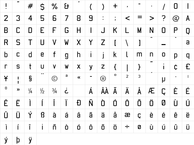 AFCarplates Medium  glyph index
