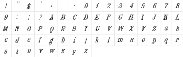 Nauert-Italic Regular  glyph index