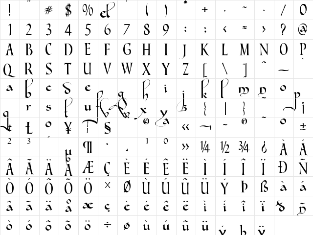 Gondola SD - Swash Regular  glyph index