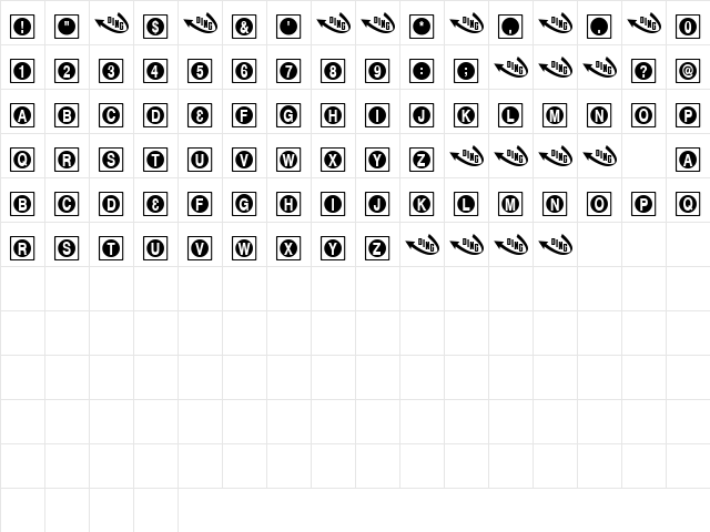Sunrise Regular  glyph index