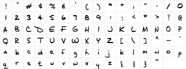 Junior Regular  glyph index