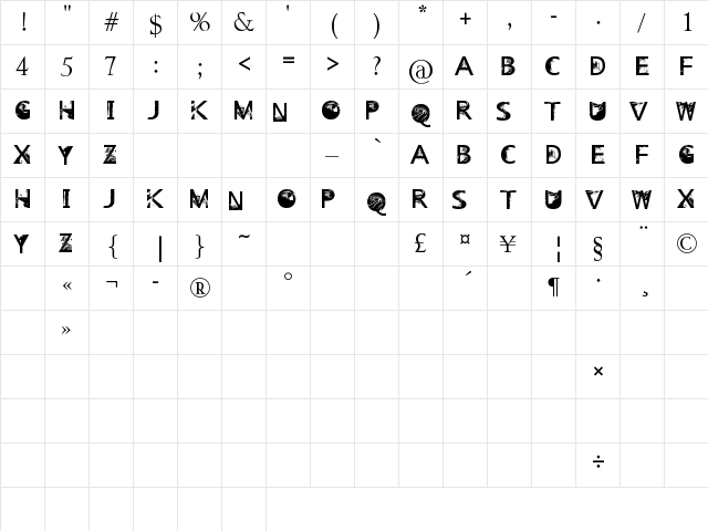 Venue_on_the_Beach Regular  glyph index