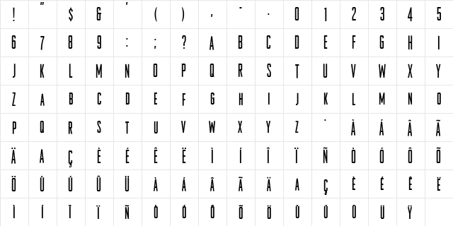 OdeonCondensedRegular Medium  glyph index