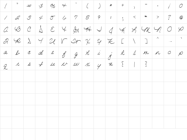 LD Fine Script 6 Regular  glyph index
