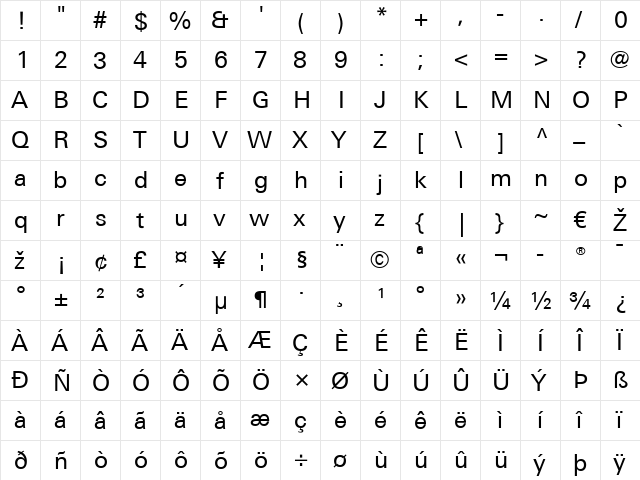 LTUnivers 430 BasicReg Regular  glyph index