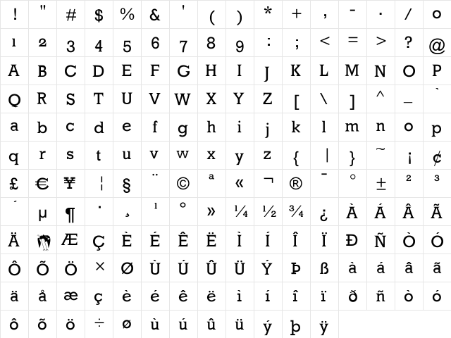 MkLatinoPlain Regular  glyph index