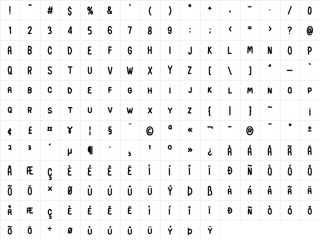 Earth Spirit Regular  glyph index