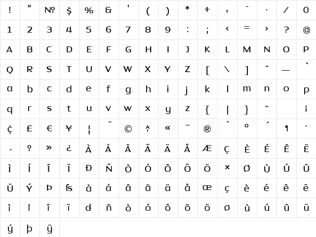 Dynasty Medium Regular  glyph index