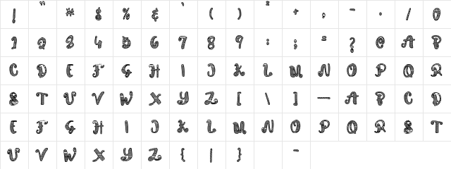 Bobobos Regular  glyph index