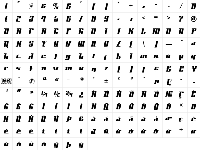 Space Cadet NF Regular  glyph index