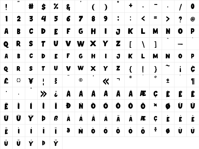 Moro Baby Bold  glyph index