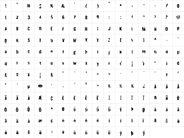 Quarrystone Regular  glyph index