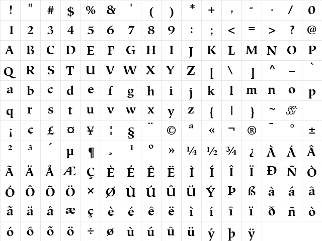 Glossary SSi Bold  glyph index