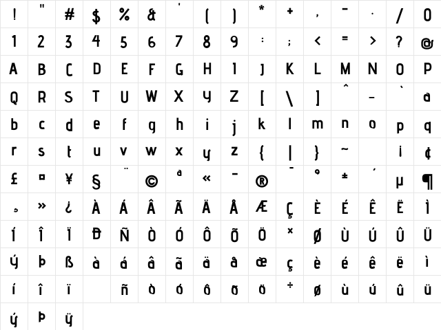 advent Bold3  glyph index