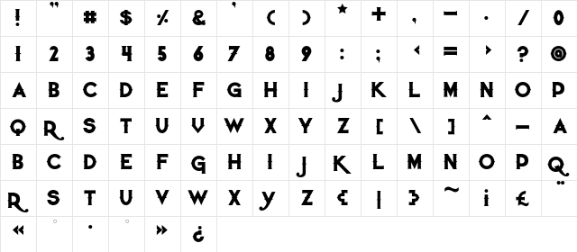 Quiet the Thief Bold  glyph index