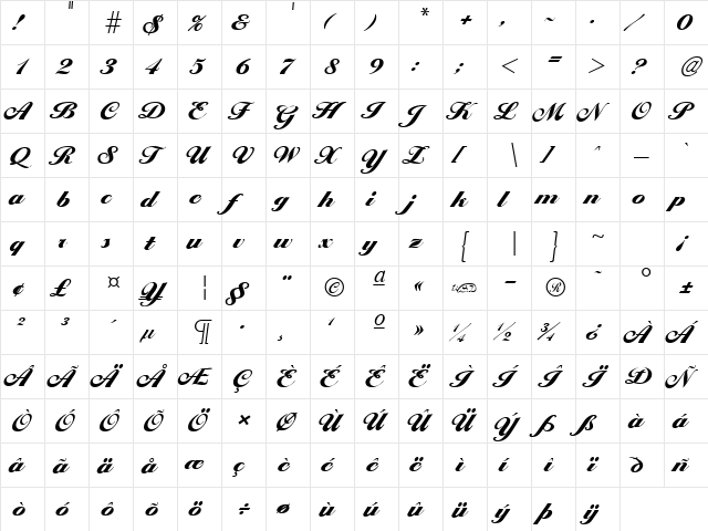 LarissaExtrabold normal  glyph index