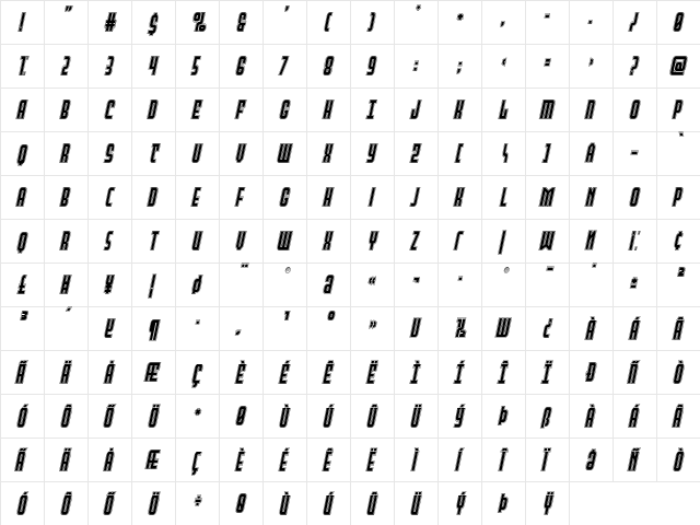 Peace & Houston Academy Italic Regular  glyph index