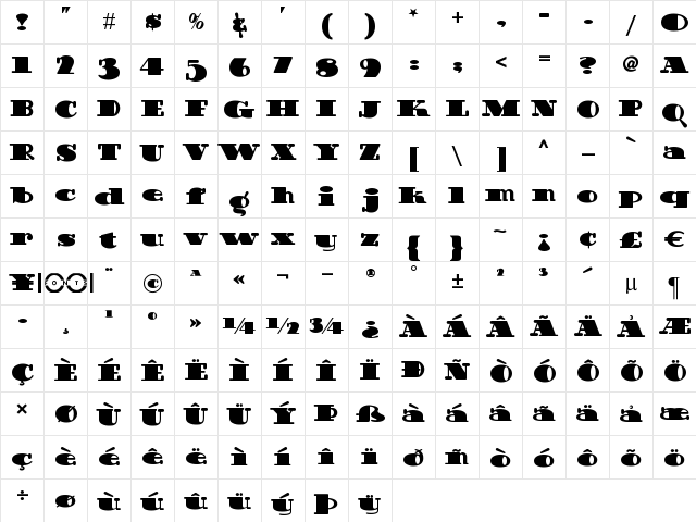 Guinness Extra Stout NF Regular  glyph index