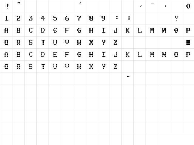 Tetroserbogia Regular  glyph index
