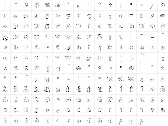 Cooper Becker Black Outline Regular  glyph index
