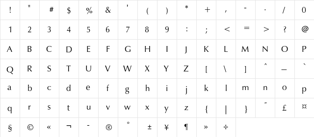 ExyleC Regular  glyph index