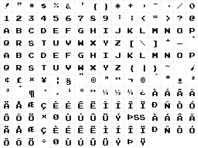 Joystix Monospace  glyph index
