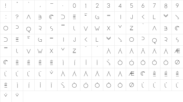 Moonrise Alternate  glyph index