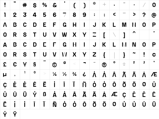 Alterner Regular  glyph index