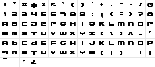 Gunship Bold Bold  glyph index