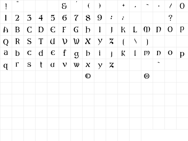 ARKHAM Reg  glyph index