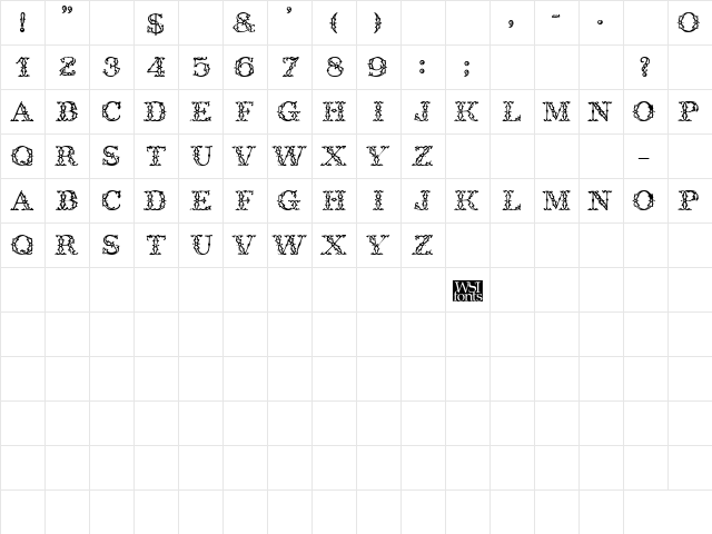 WroghtIron Regular  glyph index